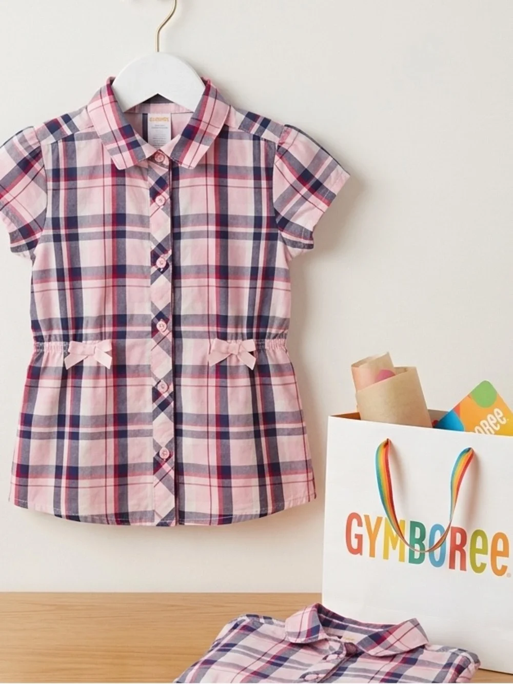 Gymboree Pink and Navy Plaid Button-Down Shirt